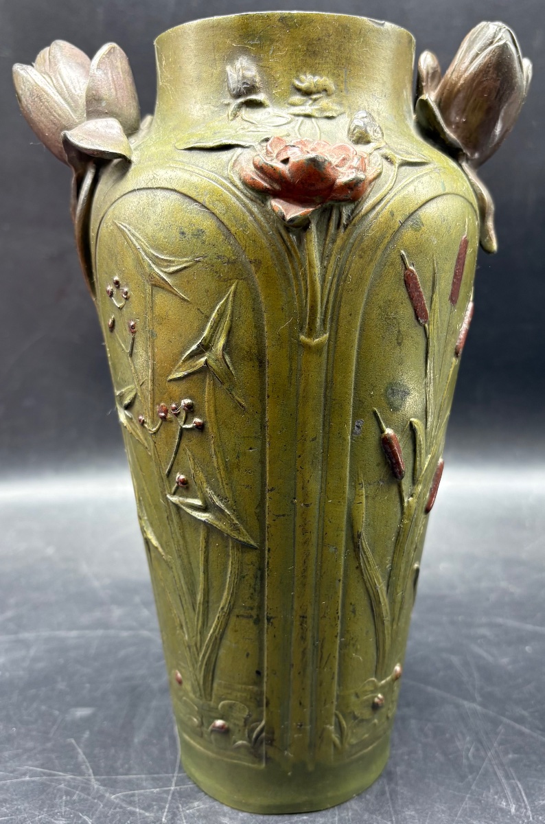 VASE EN RÉGULE PATINÉ DES ANNÉES 1900 SIGNÉ, FRANÇAIS -photo-3