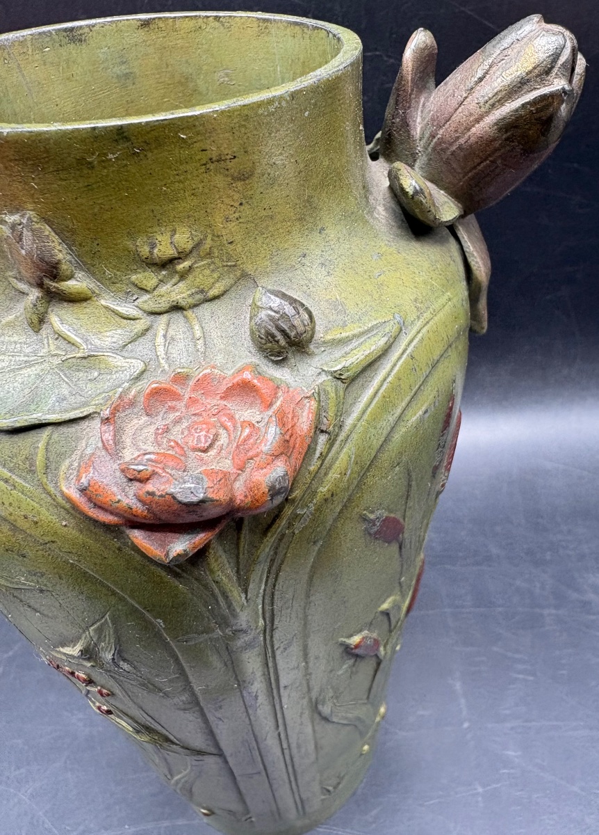 VASE EN RÉGULE PATINÉ DES ANNÉES 1900 SIGNÉ, FRANÇAIS -photo-1
