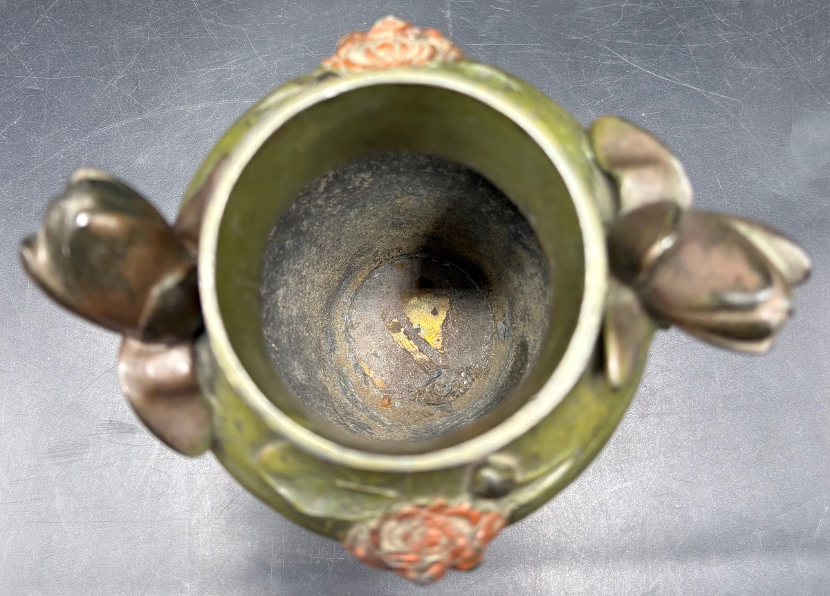 VASE EN RÉGULE PATINÉ DES ANNÉES 1900 SIGNÉ, FRANÇAIS -photo-2