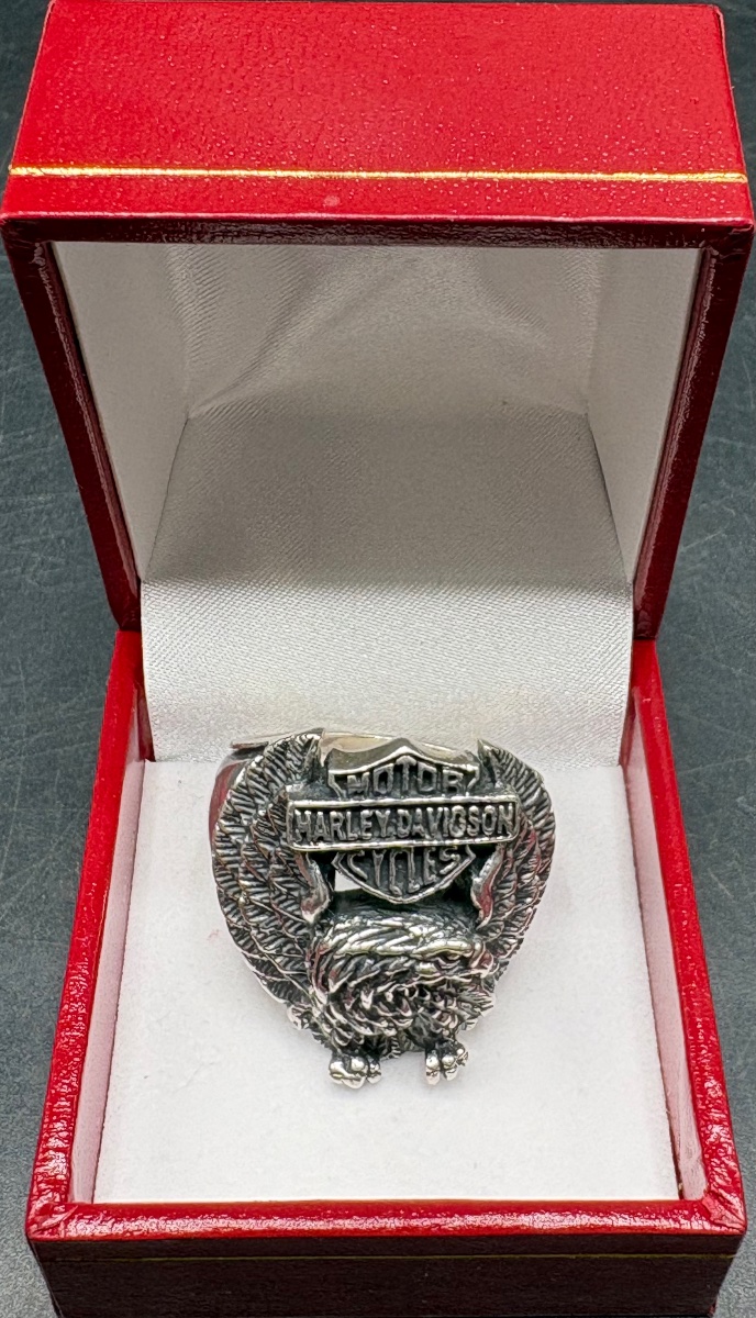 Solid Silver Ring Featuring The Harley-davidson Logo From The 1980s (european) -photo-3