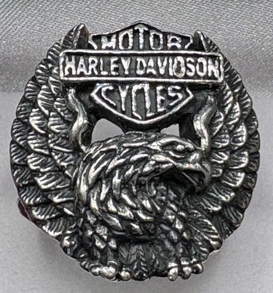 Solid Silver Ring Featuring The Harley-davidson Logo From The 1980s (european) -photo-1