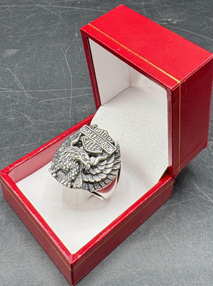 Solid Silver Ring Featuring The Harley-davidson Logo From The 1980s (european) 