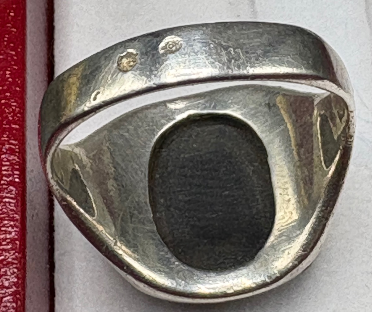 Unisex Solid Silver Ring With An Onyx Cabochon From The 1960s (french) -photo-3