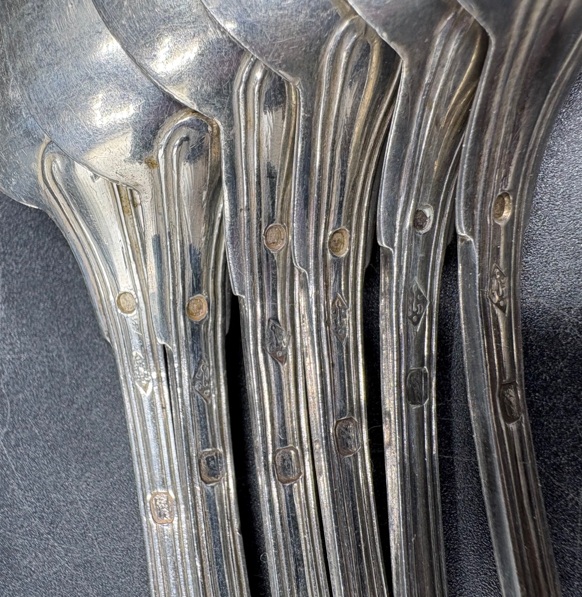 A Set Of Six Solid Silver Coffee Spoons, Antique, 1819–1838, French -photo-1