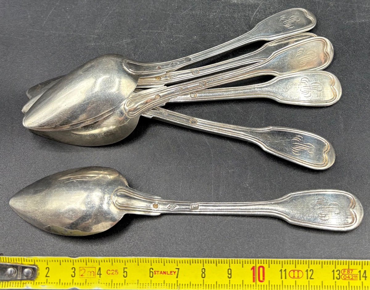 A Set Of Six Solid Silver Coffee Spoons, Antique, 1819–1838, French -photo-2
