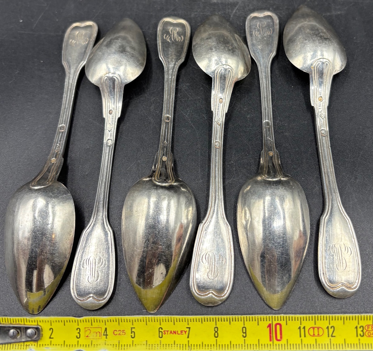 A Set Of Six Solid Silver Coffee Spoons, Antique, 1819–1838, French -photo-3