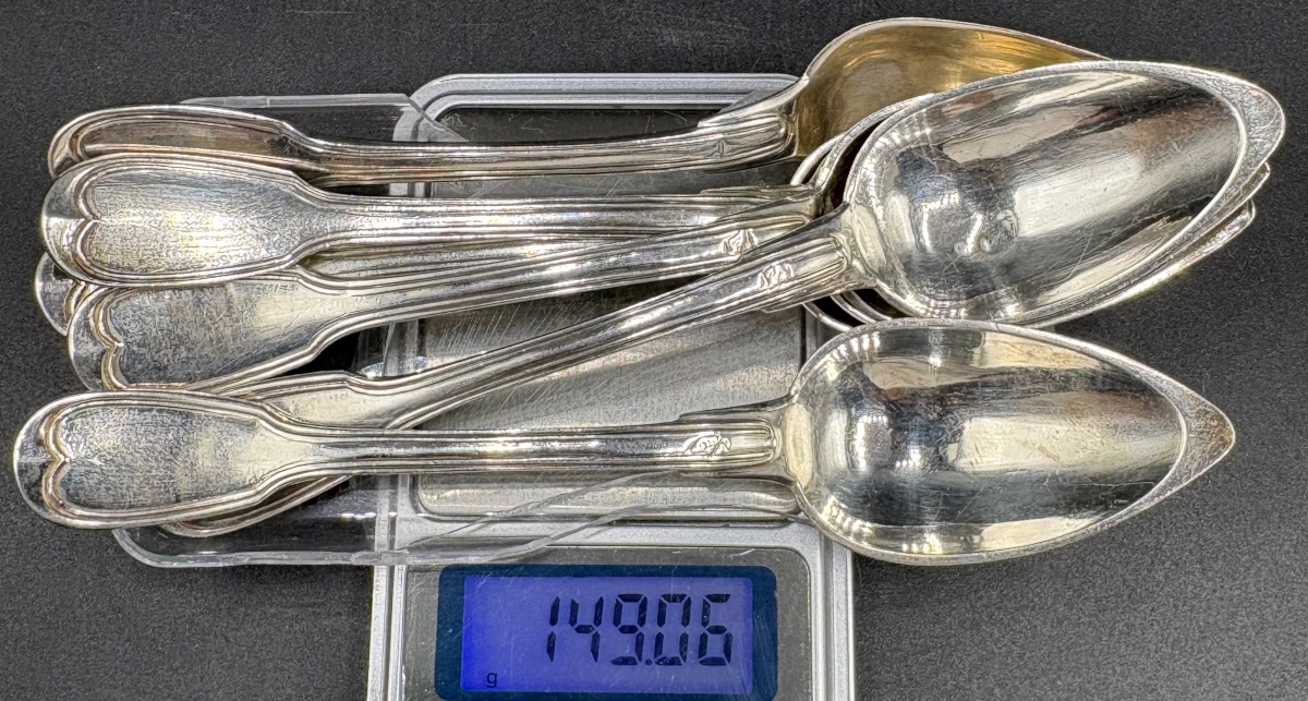 A Set Of Six Solid Silver Coffee Spoons, Antique, 1819–1838, French -photo-4