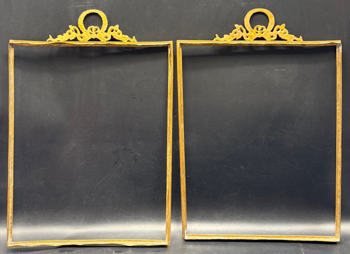 Pair Of Large Gilded Bronze Frame Mounts From The 1880s, French -photo-2