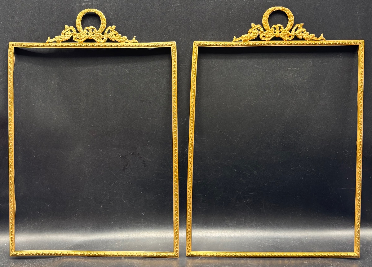 Pair Of Large Gilded Bronze Frame Mounts From The 1880s, French 