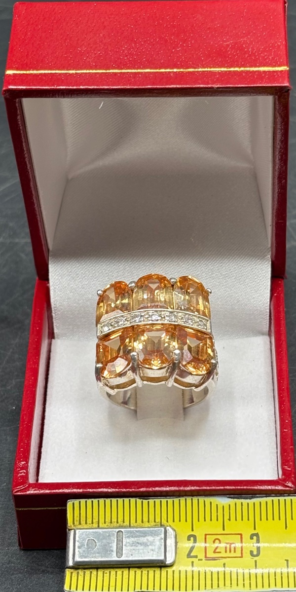 BAGUE IMPORTANTE EN ARGENT MASSIF OXYDES ET CRISTAUX TAILLÉS DES ANNÉES 1980 FRANÇAISE -photo-6