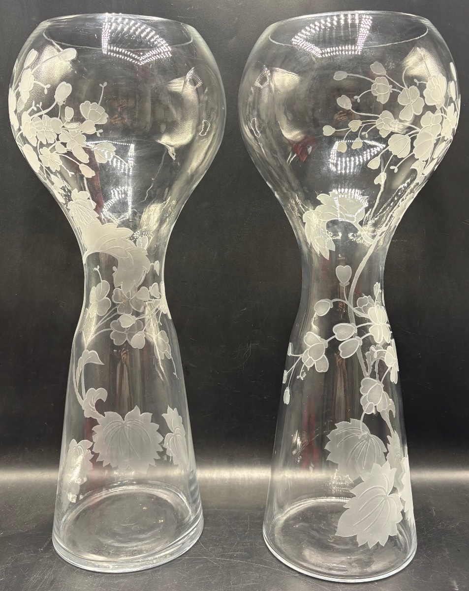 A Pair Of Large Acid-etched Blown Glass Vases From The 1980s, Foreign-photo-4