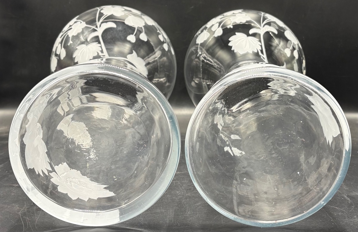 A Pair Of Large Acid-etched Blown Glass Vases From The 1980s, Foreign-photo-4