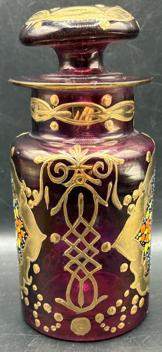 FLACON EN VERRE SOUFFLÉ ÉMAILLÉ DORÉ DES ANNÉES 1920 BOHÈME -photo-3