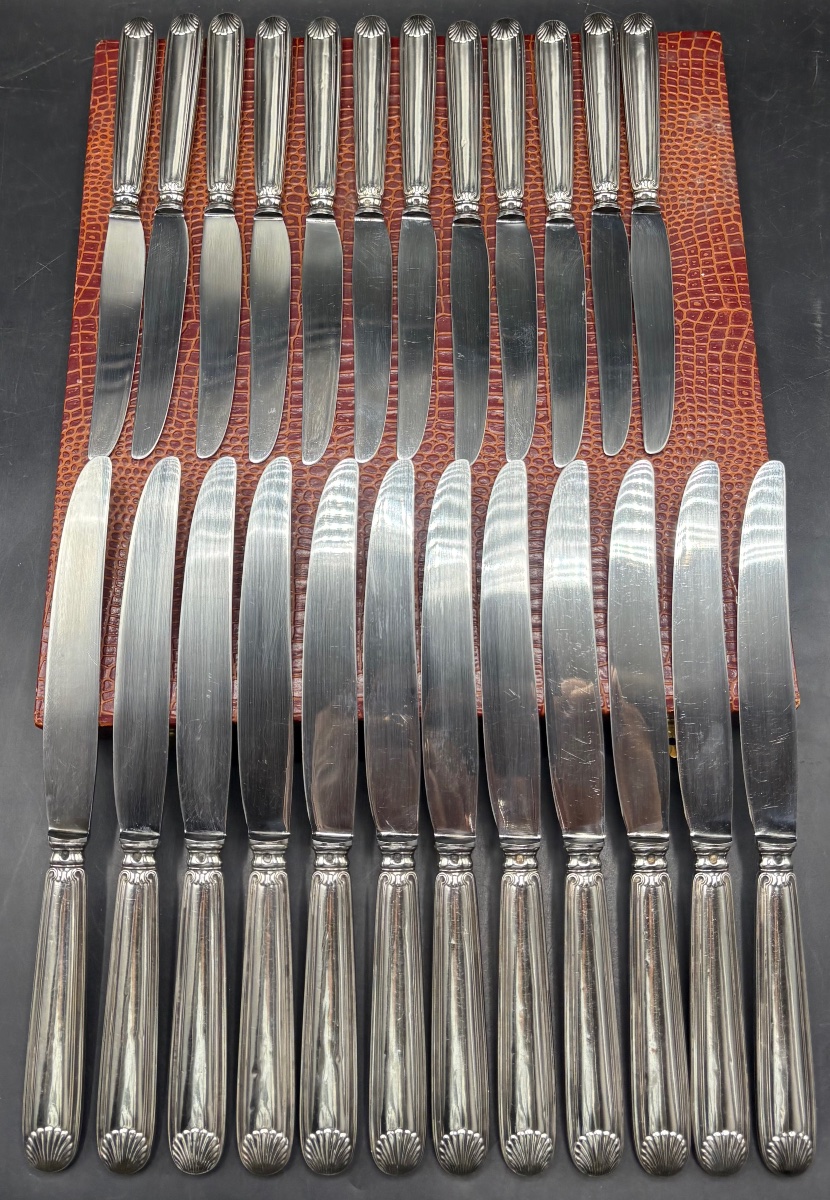 Series Of Two Times Twelve Knives Mounted Solid Silver From The 1930s By Girard-photo-2