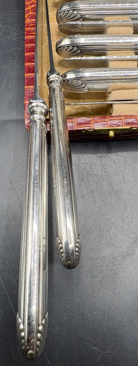 Series Of Two Times Twelve Knives Mounted Solid Silver From The 1930s By Girard-photo-4