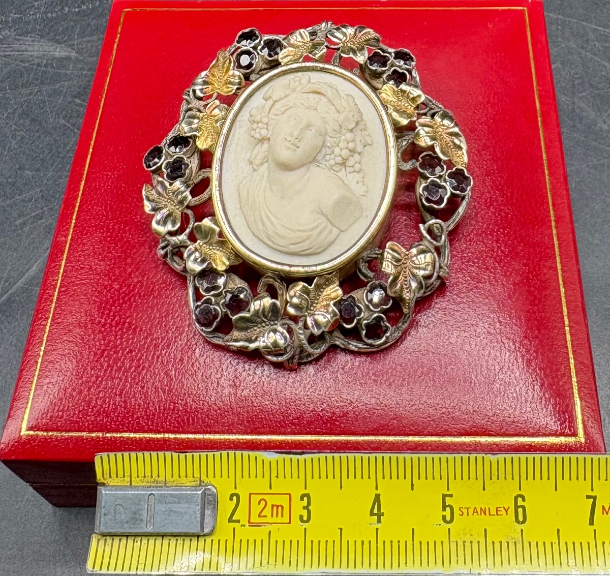 Solid Silver Brooch, Vermeil With Garnets And Limestone, Circa 1860, French -photo-6