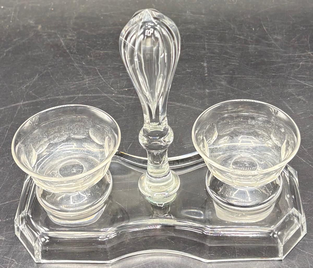 SALIÈRE DOUBLE EN CRISTAL SOUFFLÉ TAILLÉ FIN XIXÈME DE CHEZ SAINT LOUIS-photo-3