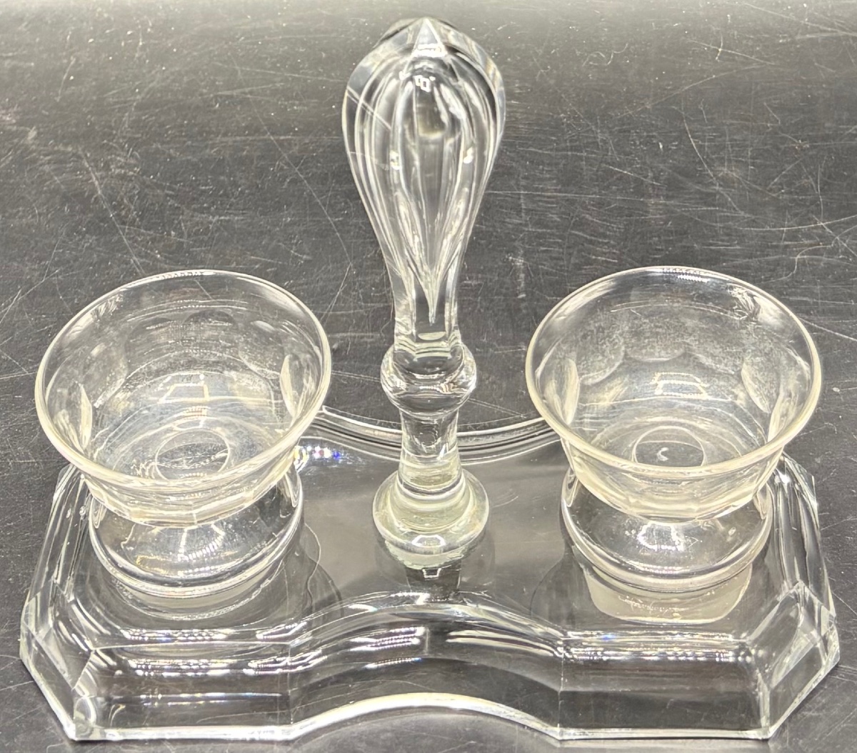 SALIÈRE DOUBLE EN CRISTAL SOUFFLÉ TAILLÉ FIN XIXÈME DE CHEZ SAINT LOUIS