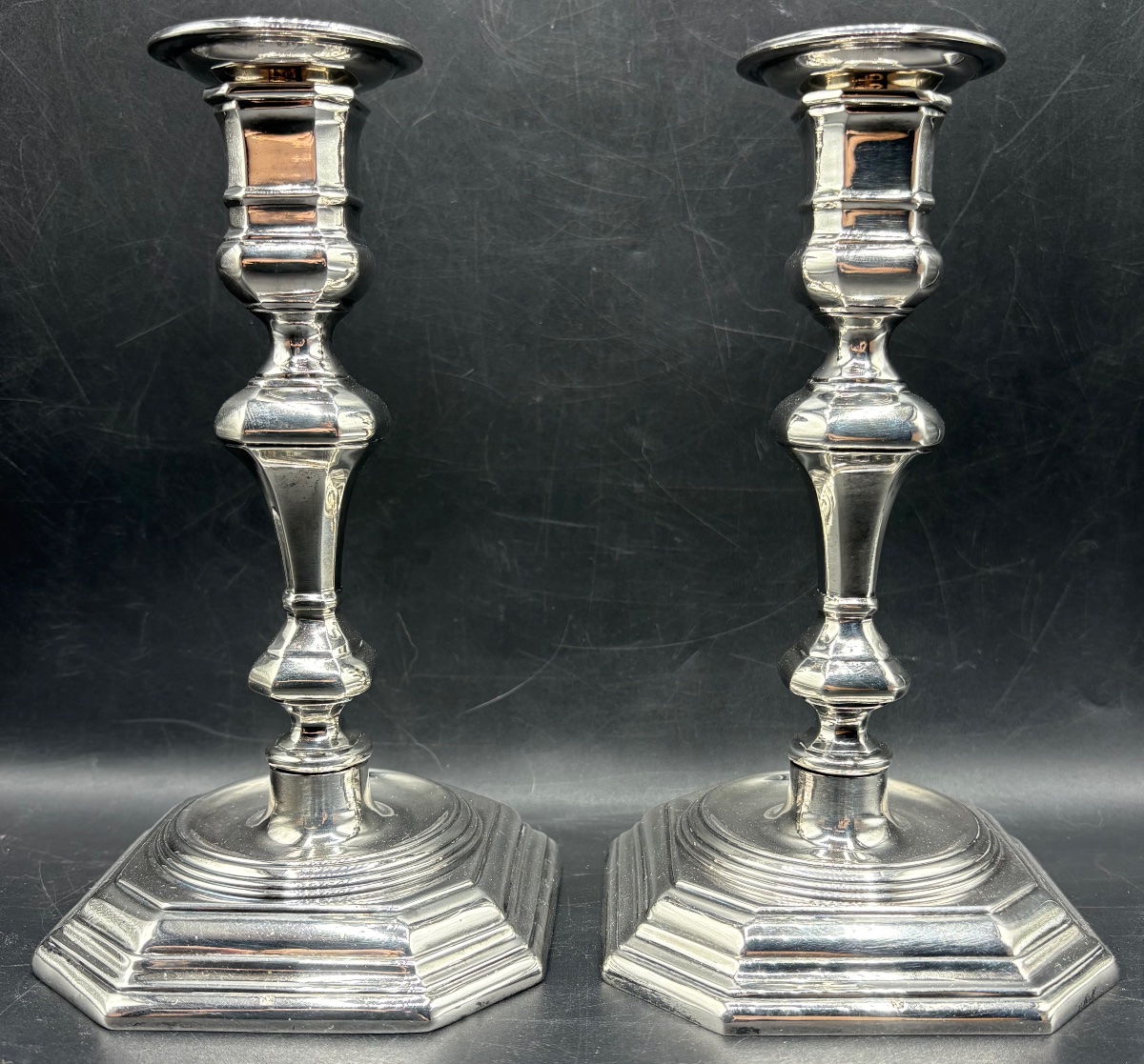 A Pair Of Small Silver-plated Bronze Candlesticks From The 1970s, French (a. N.)-photo-2