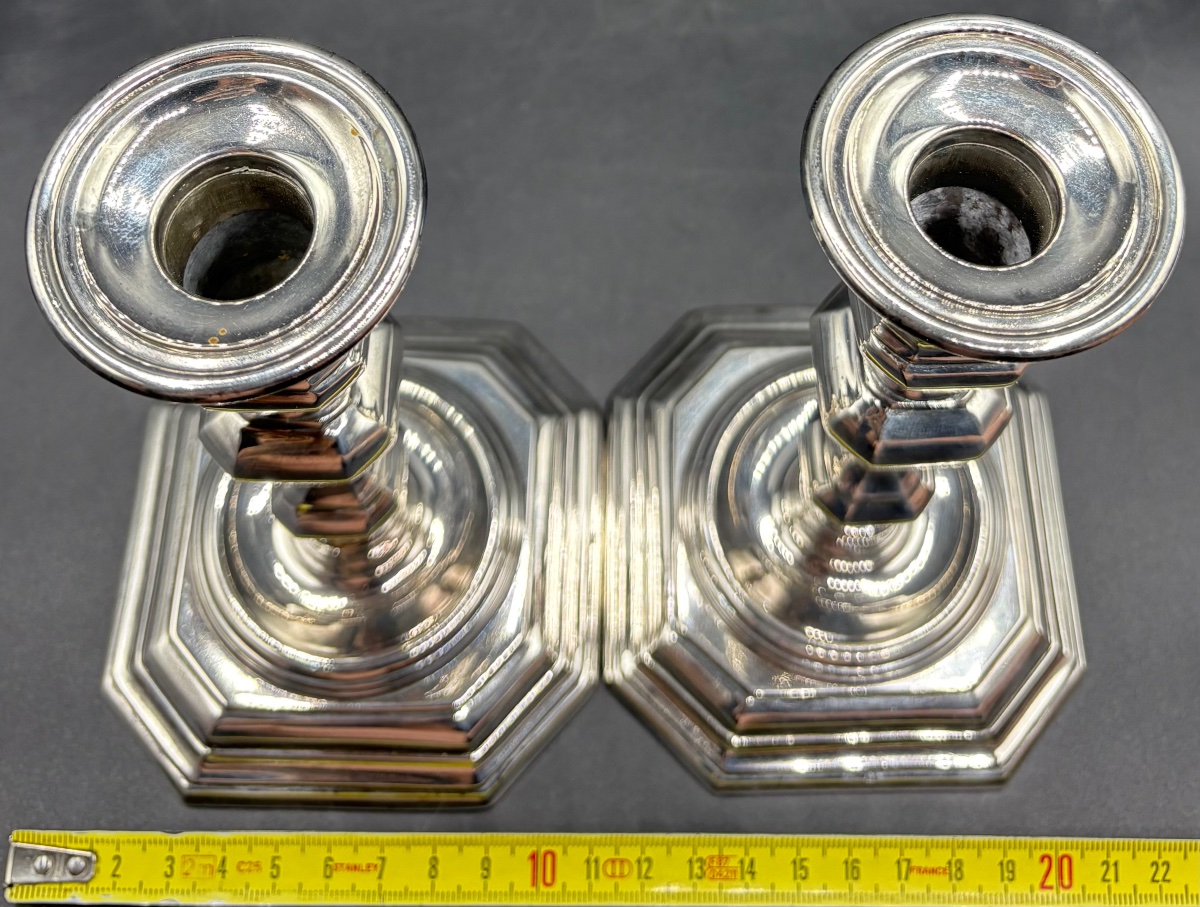 A Pair Of Small Silver-plated Bronze Candlesticks From The 1970s, French (a. N.)-photo-5