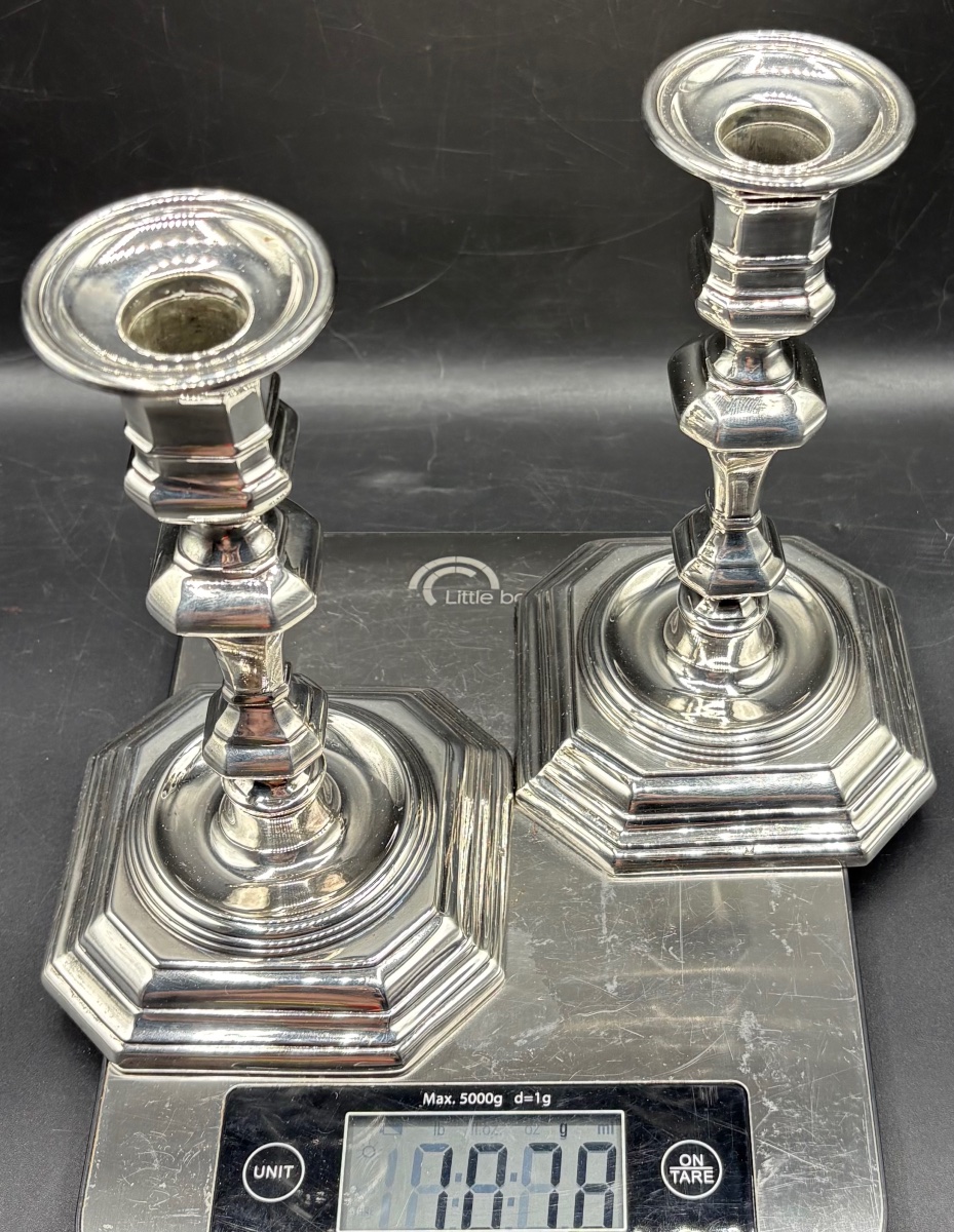 A Pair Of Small Silver-plated Bronze Candlesticks From The 1970s, French (a. N.)-photo-7