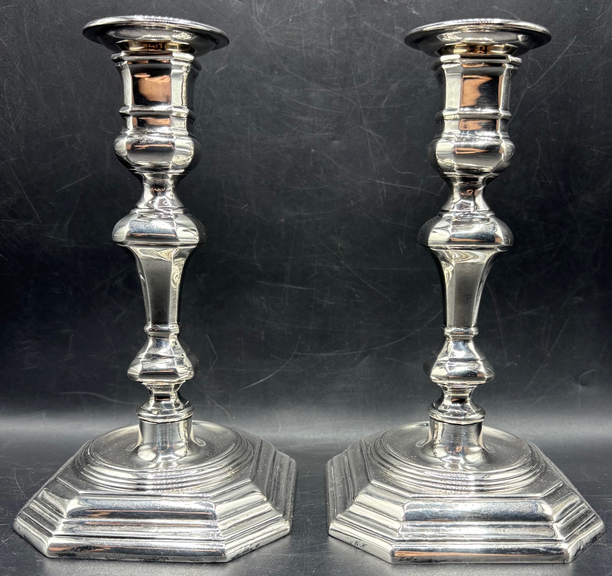 A Pair Of Small Silver-plated Bronze Candlesticks From The 1970s, French (a. N.)