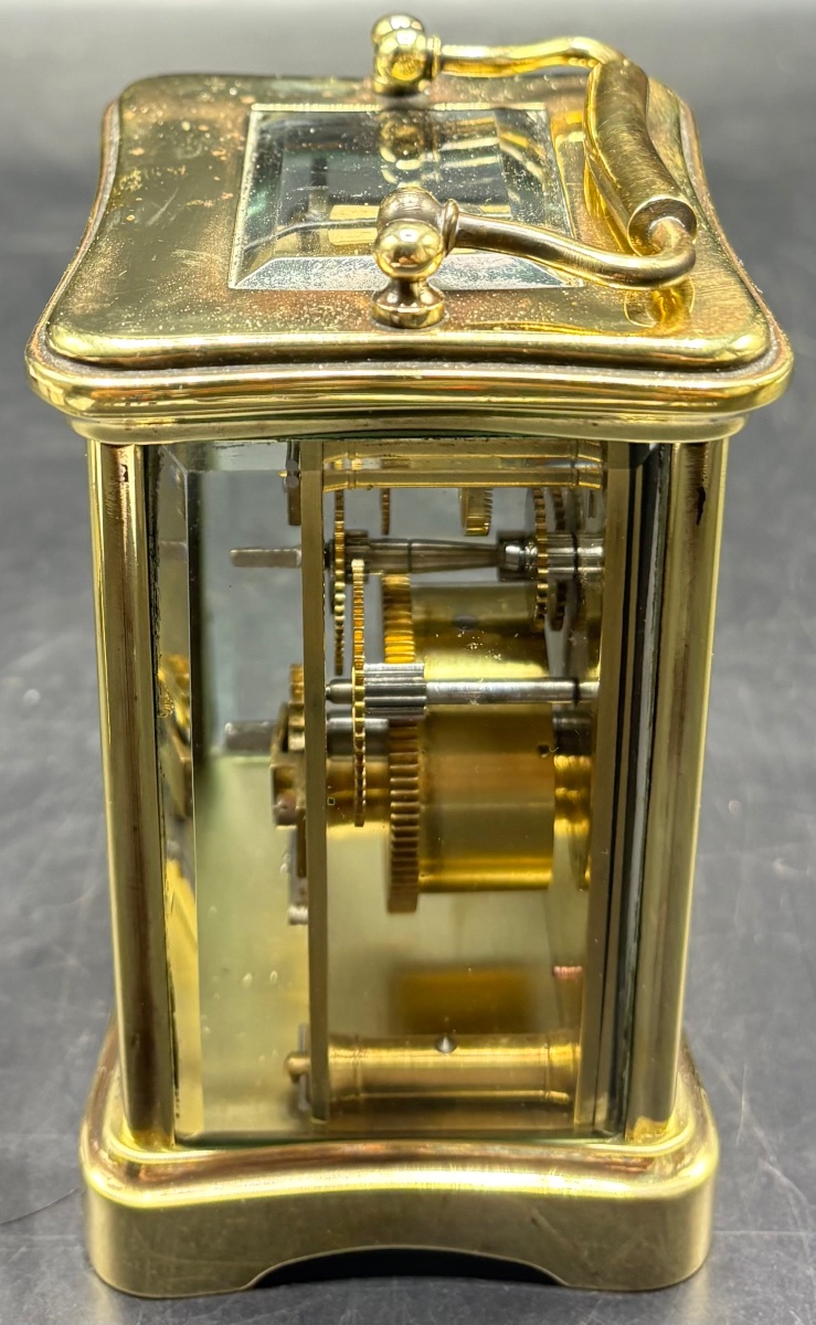 Small Officer's Clock In Polished Bronze And Beveled Glass, French, Late 19th Century-photo-2