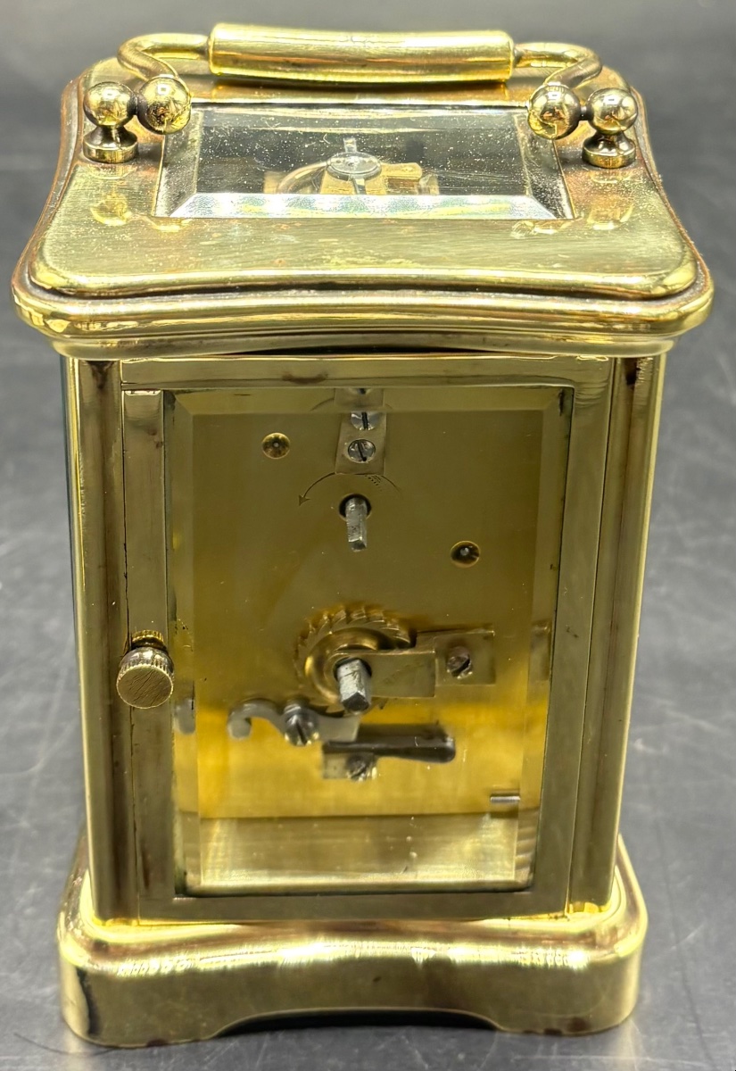 Small Officer's Clock In Polished Bronze And Beveled Glass, French, Late 19th Century-photo-3