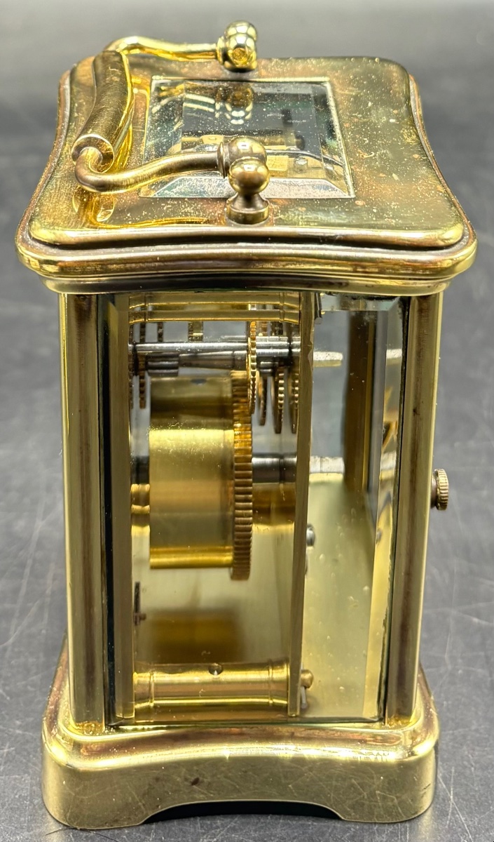 Small Officer's Clock In Polished Bronze And Beveled Glass, French, Late 19th Century-photo-4