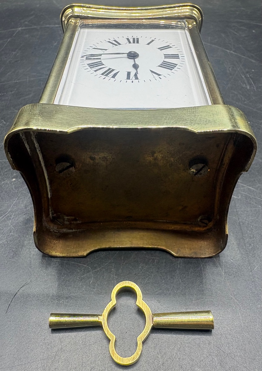 Small Officer's Clock In Polished Bronze And Beveled Glass, French, Late 19th Century-photo-1