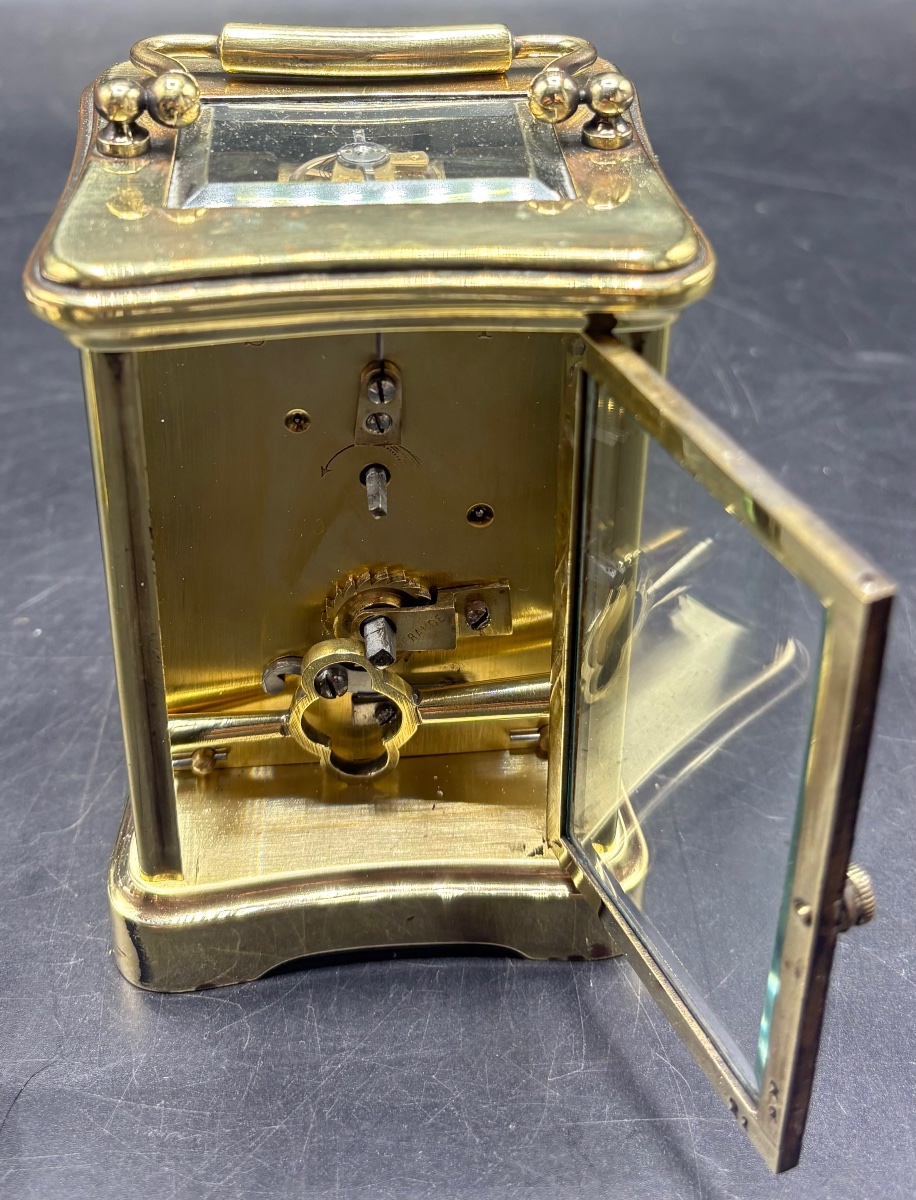 Small Officer's Clock In Polished Bronze And Beveled Glass, French, Late 19th Century-photo-3