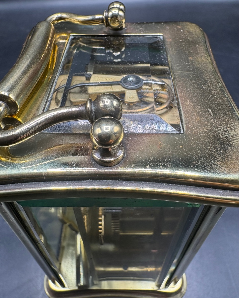 Small Officer's Clock In Polished Bronze And Beveled Glass, French, Late 19th Century-photo-4