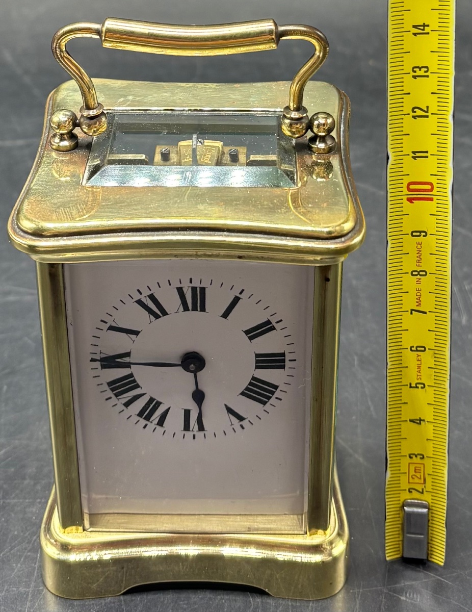 Small Officer's Clock In Polished Bronze And Beveled Glass, French, Late 19th Century-photo-5