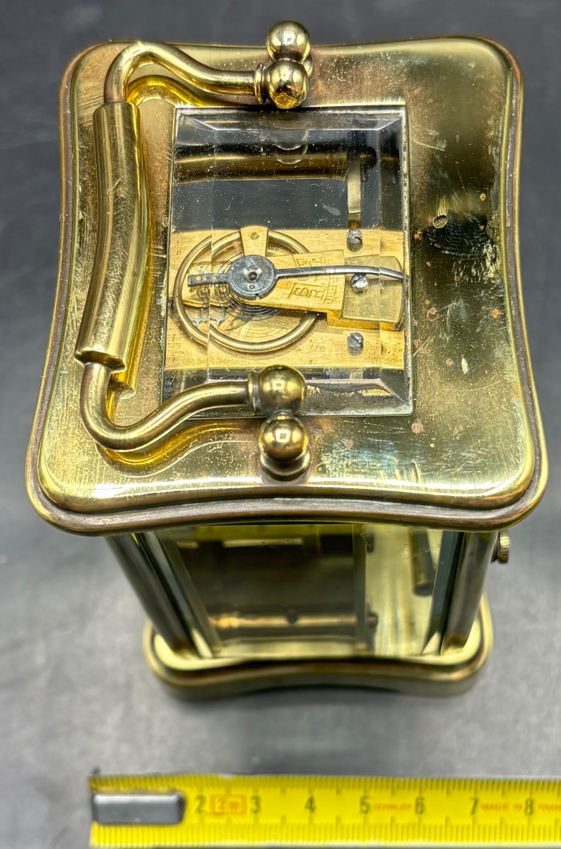 Small Officer's Clock In Polished Bronze And Beveled Glass, French, Late 19th Century-photo-6