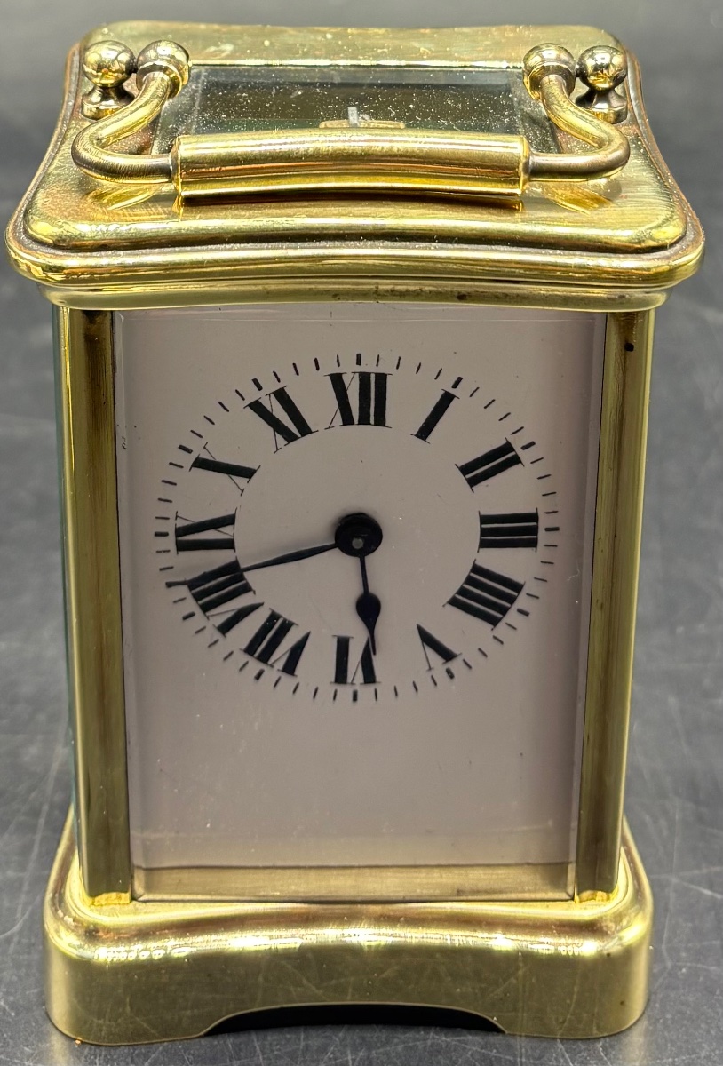 Small Officer's Clock In Polished Bronze And Beveled Glass, French, Late 19th Century