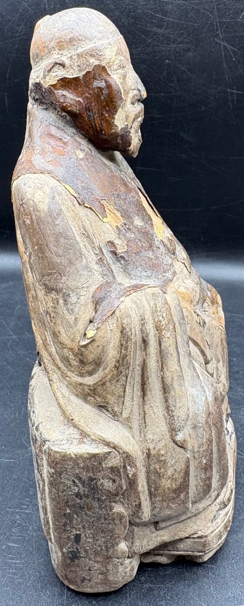 SAGE OU DIGNITAIRE EN BOIS SCULPTÉ PATINÉ XVIÈME CHINE-photo-2