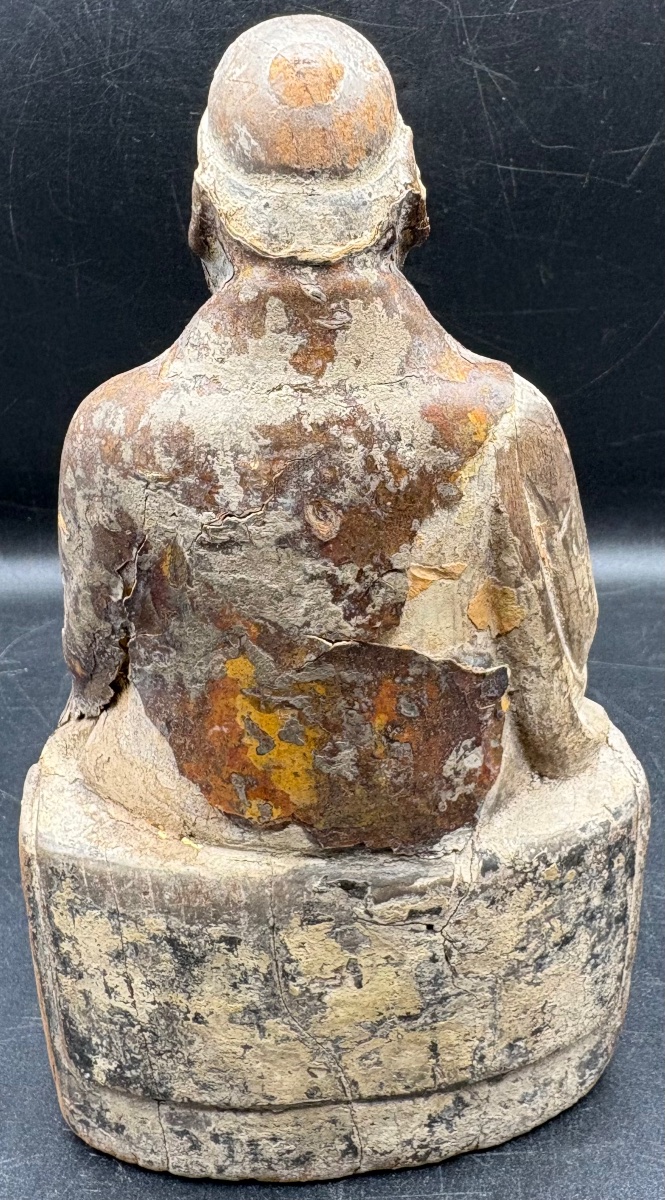 SAGE OU DIGNITAIRE EN BOIS SCULPTÉ PATINÉ XVIÈME CHINE-photo-3