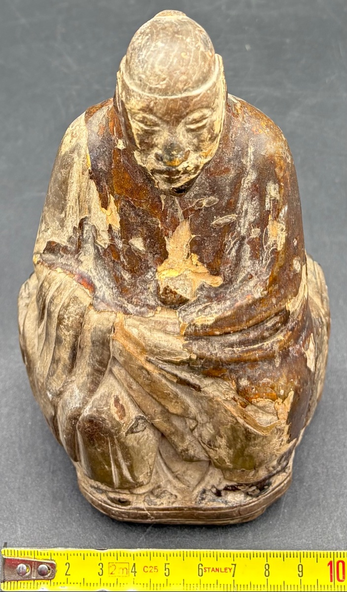 SAGE OU DIGNITAIRE EN BOIS SCULPTÉ PATINÉ XVIÈME CHINE-photo-7