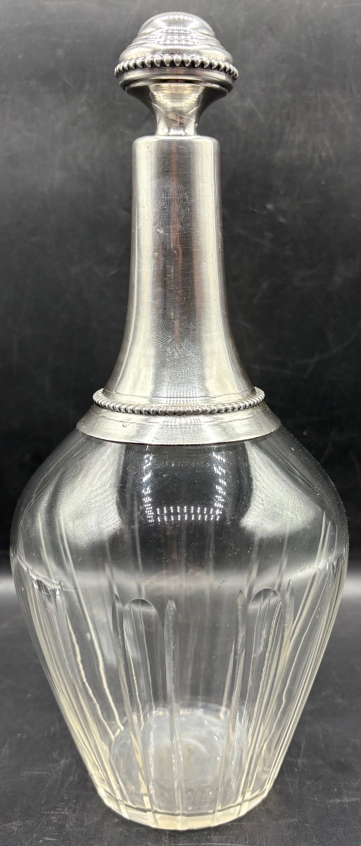 CARAFE À DÉCANTER LE VIN EN CRISTAL SOUFFLÉ TAILLÉ ET ARGENT MASSIF FIN XIXÈME FRANÇAISE-photo-2
