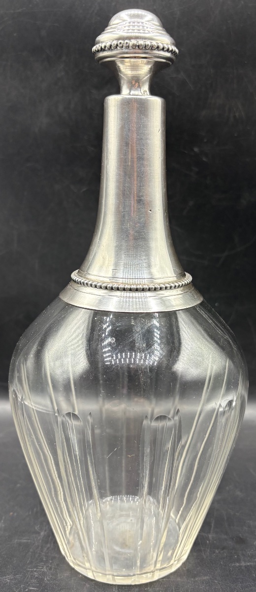 CARAFE À DÉCANTER LE VIN EN CRISTAL SOUFFLÉ TAILLÉ ET ARGENT MASSIF FIN XIXÈME FRANÇAISE-photo-3