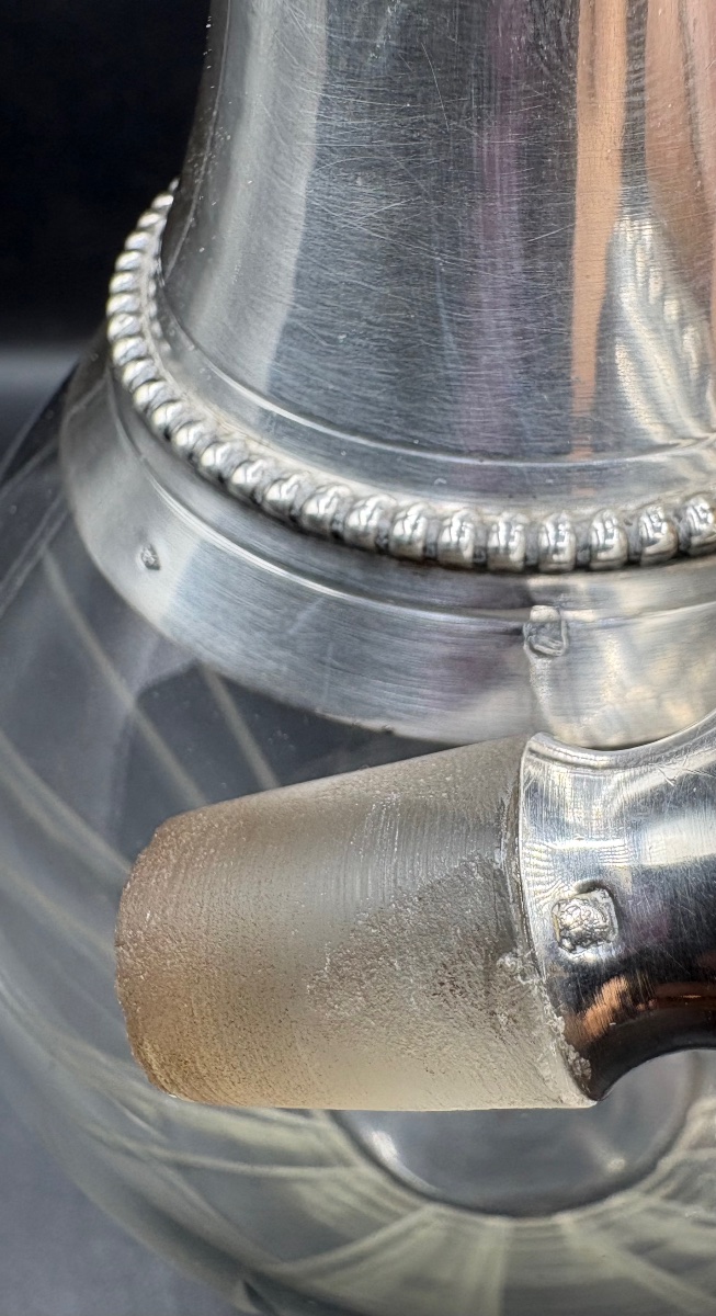 CARAFE À DÉCANTER LE VIN EN CRISTAL SOUFFLÉ TAILLÉ ET ARGENT MASSIF FIN XIXÈME FRANÇAISE-photo-4