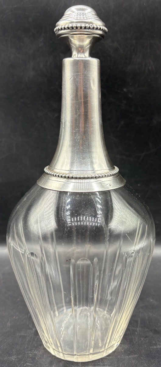 CARAFE À DÉCANTER LE VIN EN CRISTAL SOUFFLÉ TAILLÉ ET ARGENT MASSIF FIN XIXÈME FRANÇAISE