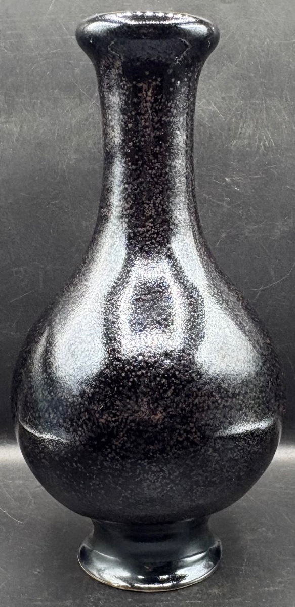 Glossy Black Glazed Terracotta Vase From The 1930s, Japanese -photo-2