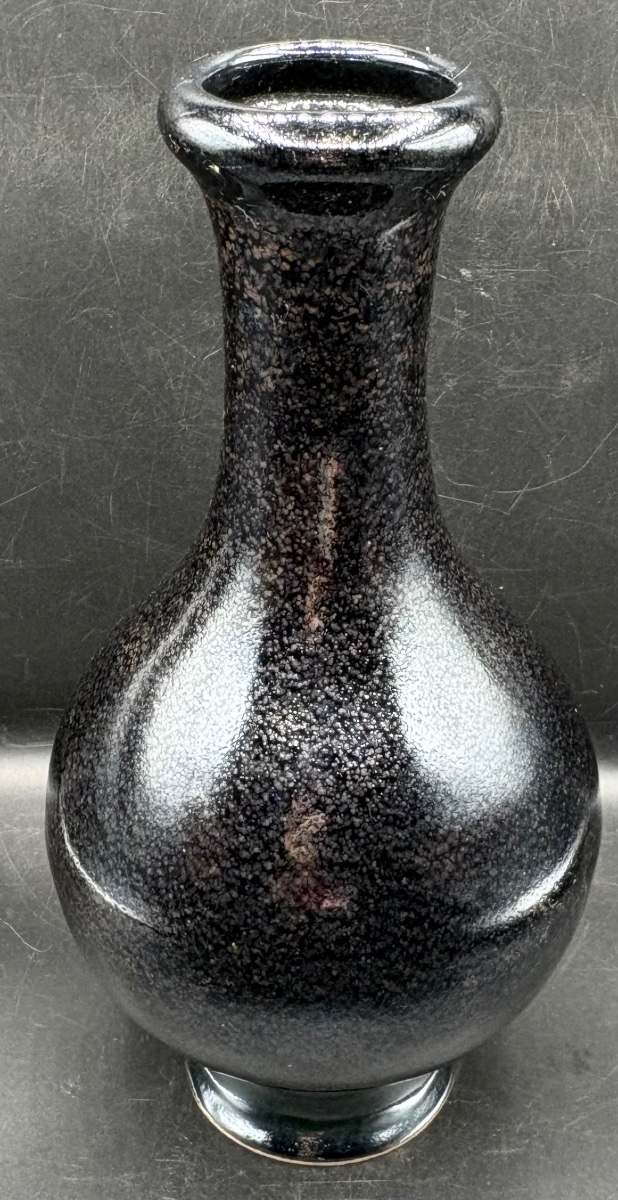 Glossy Black Glazed Terracotta Vase From The 1930s, Japanese -photo-3
