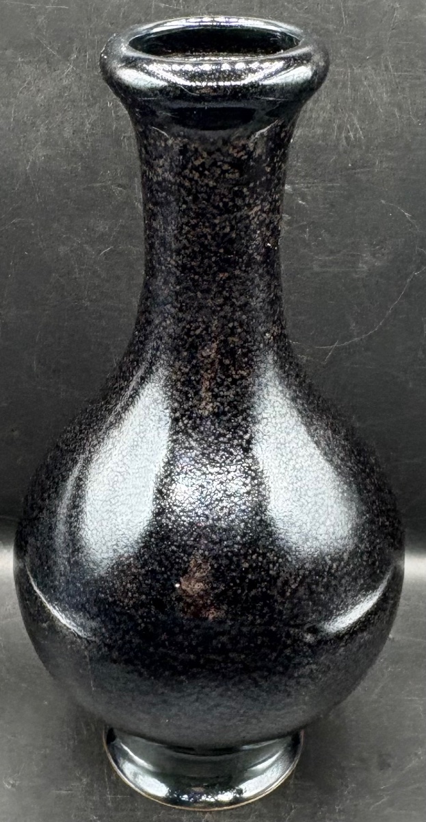 Glossy Black Glazed Terracotta Vase From The 1930s, Japanese -photo-4