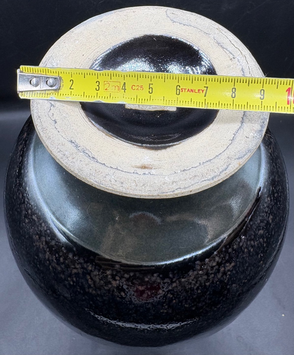 Glossy Black Glazed Terracotta Vase From The 1930s, Japanese -photo-4