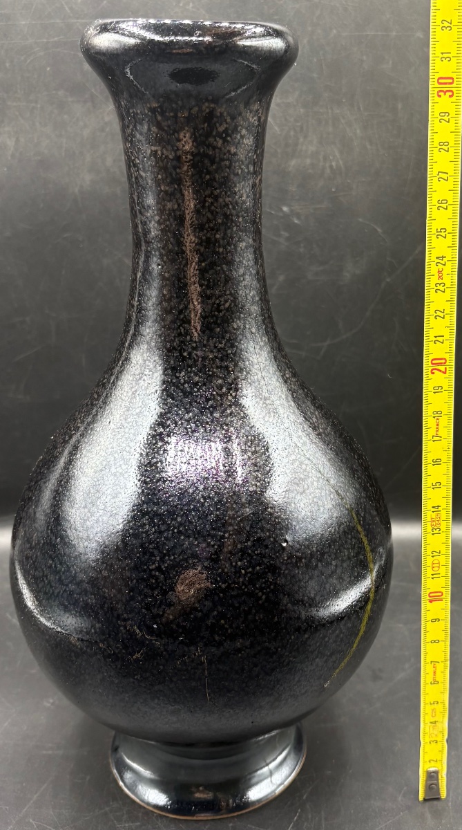 Glossy Black Glazed Terracotta Vase From The 1930s, Japanese -photo-5