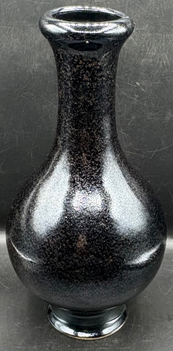 Glossy Black Glazed Terracotta Vase From The 1930s, Japanese 