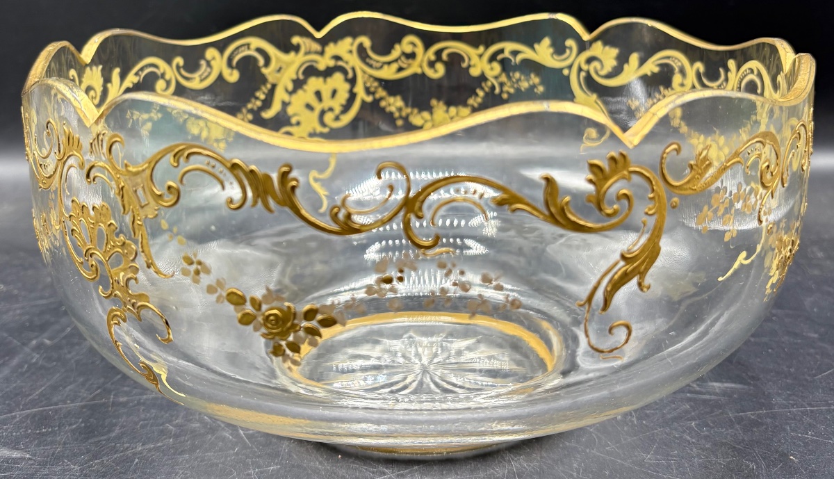 COUPE EN VERRE SOUFFLÉ TRAVAILLÉ À CHAUD ÉMAILLÉE À L’OR DES ANNÉES 1900 FRANÇAISE UNE COUPE-photo-2