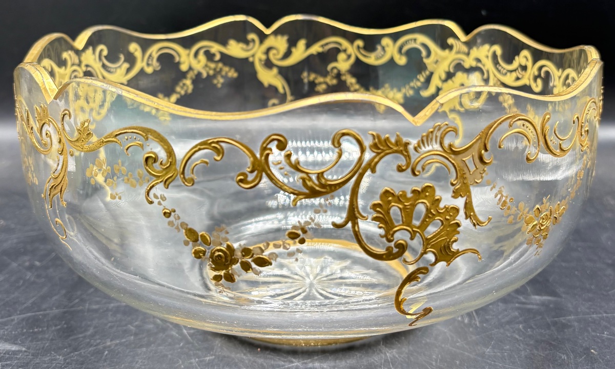 COUPE EN VERRE SOUFFLÉ TRAVAILLÉ À CHAUD ÉMAILLÉE À L’OR DES ANNÉES 1900 FRANÇAISE UNE COUPE-photo-3
